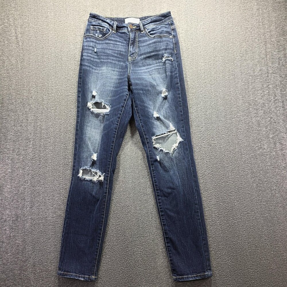 BKE Jeans Womens 26 Blue Mom Jean High Rise Distressed Ripped Denim Skinny